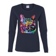 thumbnail image 3 of Cute Cat | Dean Russo Art Animal Lover Womens Long Sleeve T-Shirt, Navy, XX-Large, 3 of 6