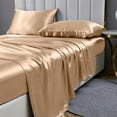 thumbnail image 2 of Reliable Bedding 4 piece Sheet Set, Silk Satin Sheet Set, Extra Soft Silky Sheets, Royal Luxury Sheet Set 24" Deep Pocket, Wrinke Free (Peach,Super Queen), 2 of 5
