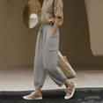 thumbnail image 7 of Oplxuo Baggy Linen Cargo Pants for Women Casual Summer Elastic Waist Loose Joggers Lounge Trousers with Pockets, 7 of 7