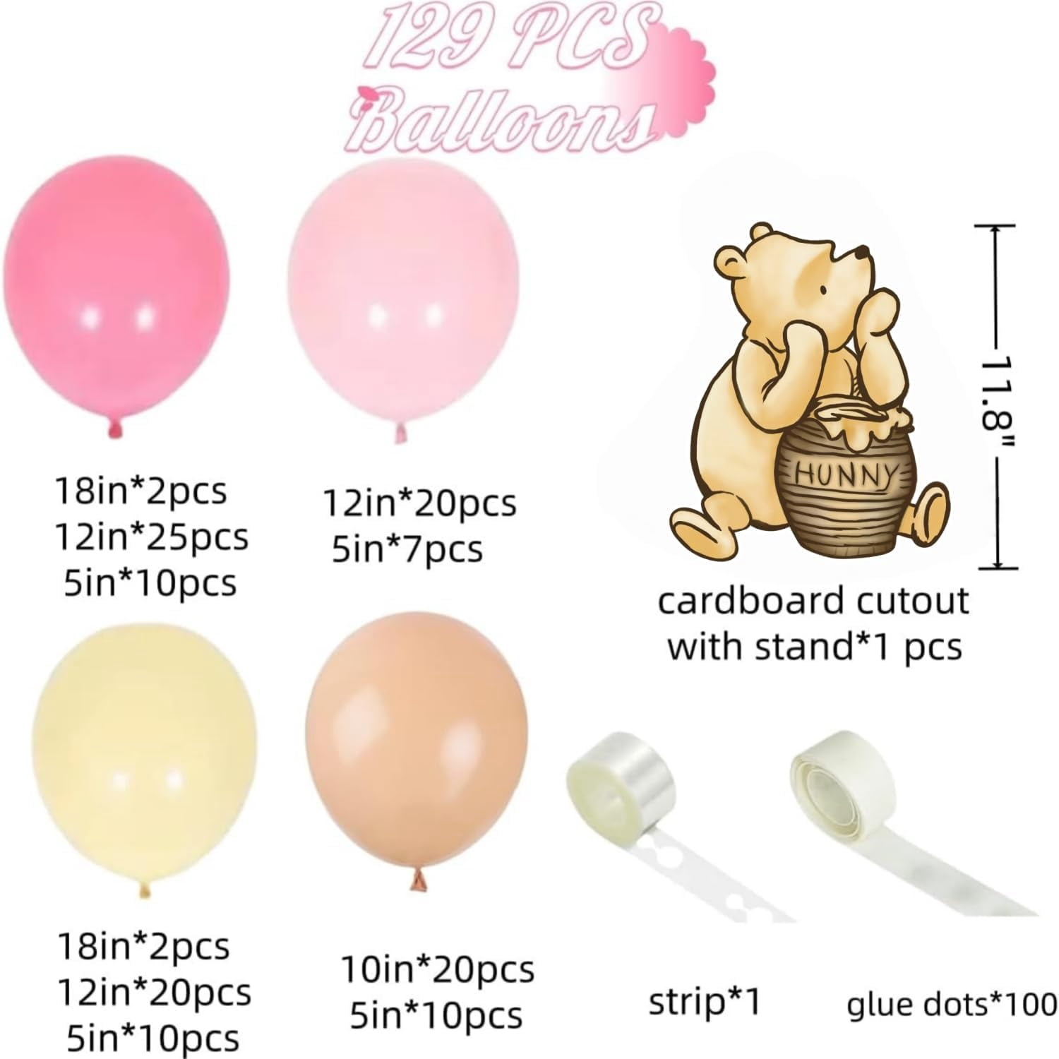 Classic Winnie Cutouts and Pink Balloons Arch Kit Set For Girl Pastel Balloons for Pooh Baby Shower Decorations Birthday Party Supplies