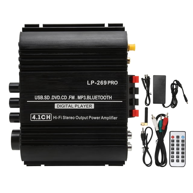 Amplificador Bluetooth 5,0 estéreo HiFi 4.1CH sistema receptor de amplificador de reproducción múltiple sin pérdidas con Control remoto 100-240V enchufe estadounidense