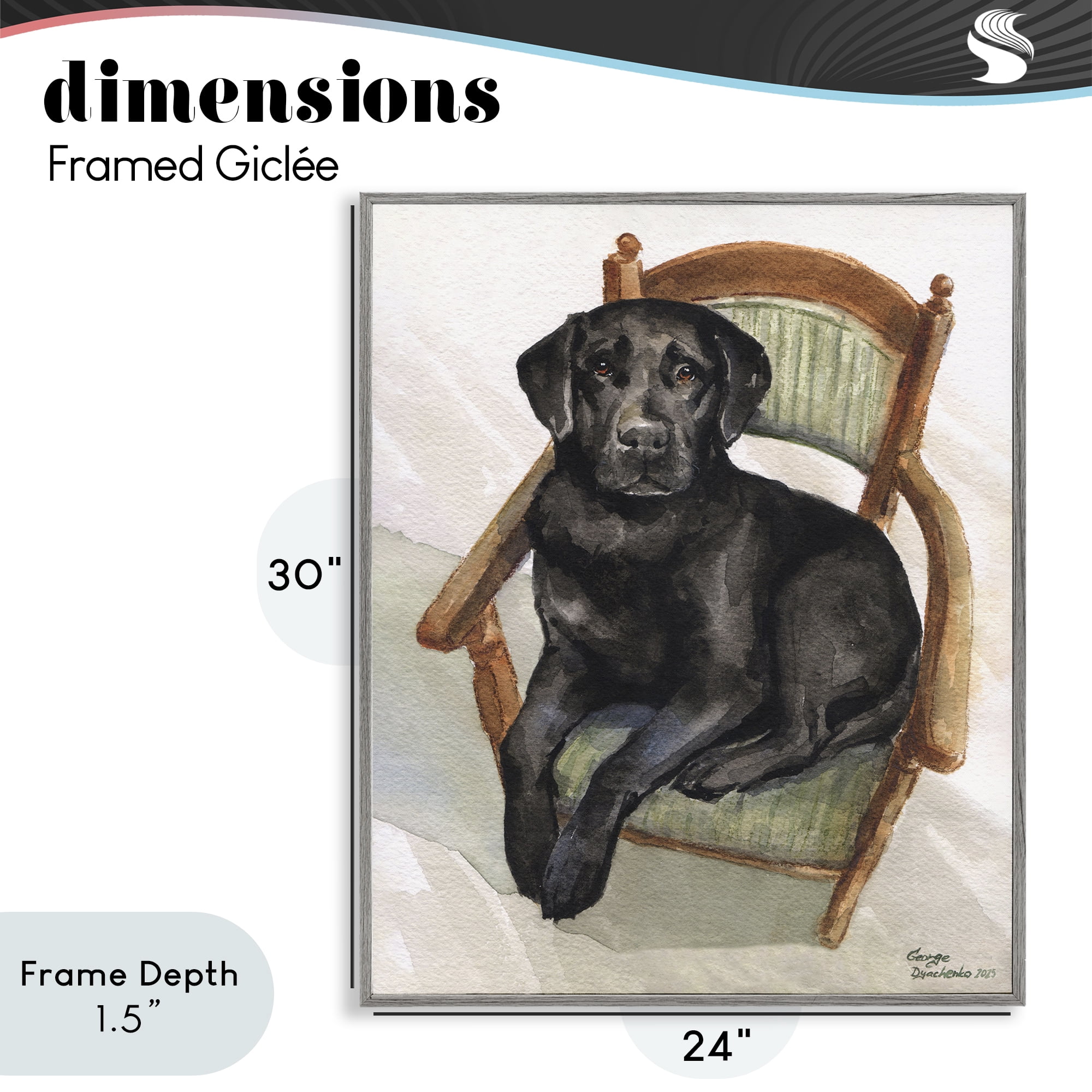 Stupell Industries Black Labrador On Chair Gray Framed Giclee Art, design by George Dyachenko