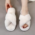 thumbnail image 2 of CUITING Women‘s Cross Strap Fleece Slippers  Indoor Home Cotton Slippers  All-Season EVA Sole  Washable Fabric  No Print  Cozy Maternity Slippers  Casual Style, 2 of 4