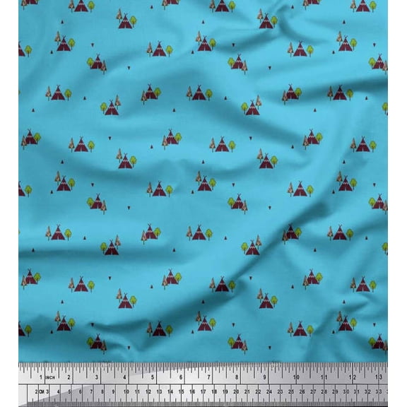 Soimoi Velvet Fabric Triangle,Tree & Tent Tribal Decor Fabric Printed Yard 58 Inch Wide
