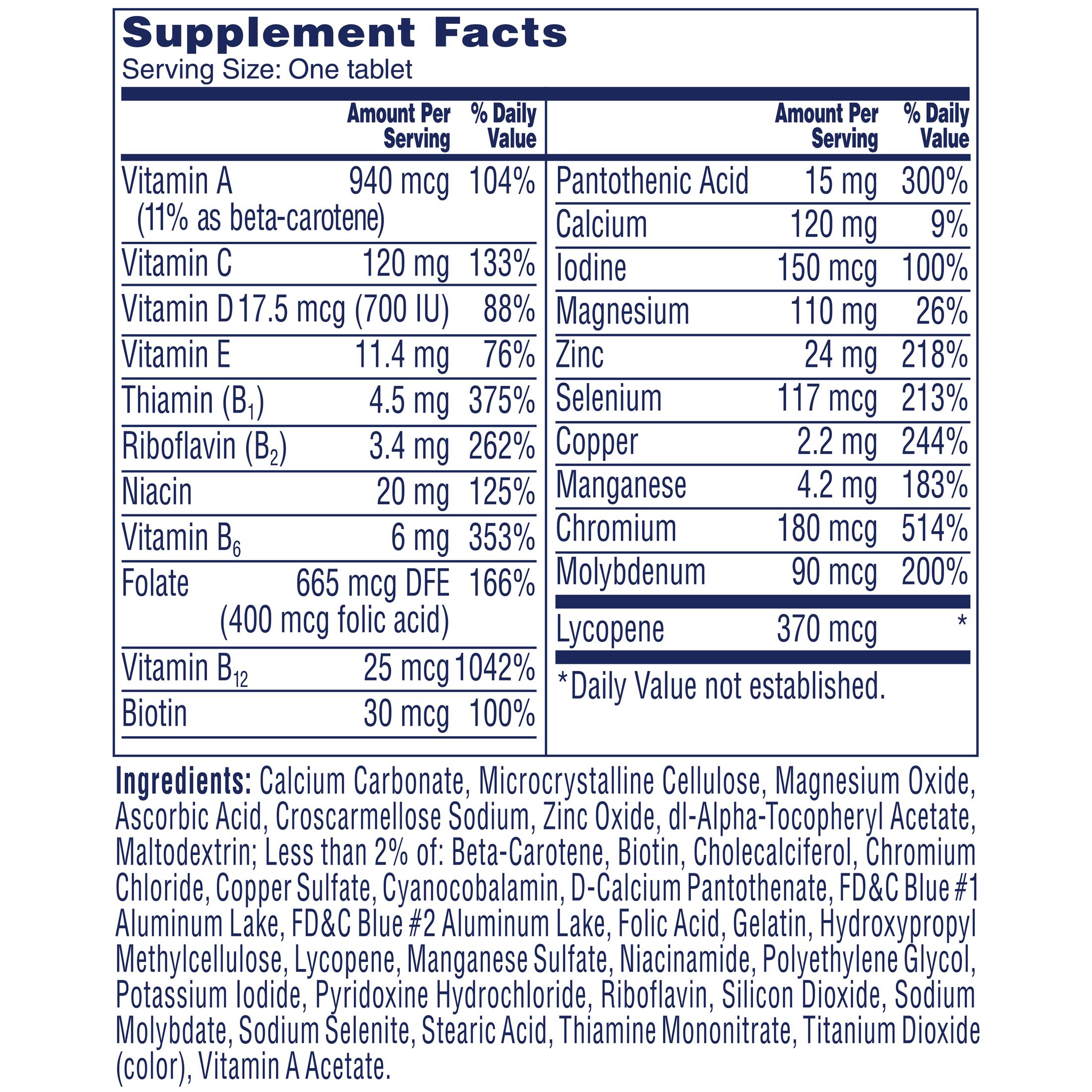 One A Day Men's 50+ Multivitamin Tablets, Multivitamins for Men, for Immune Health Support 100 Count