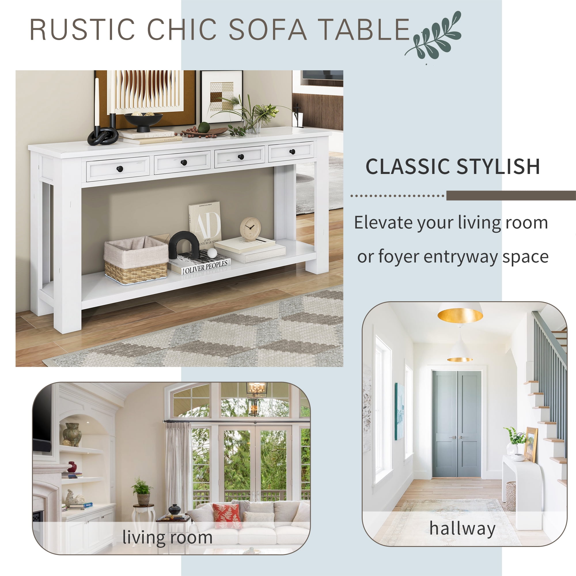Noble House Console Entryway Table with Storage Drawers and Bottom Shelf for Hallway and Living Room ,Antique White