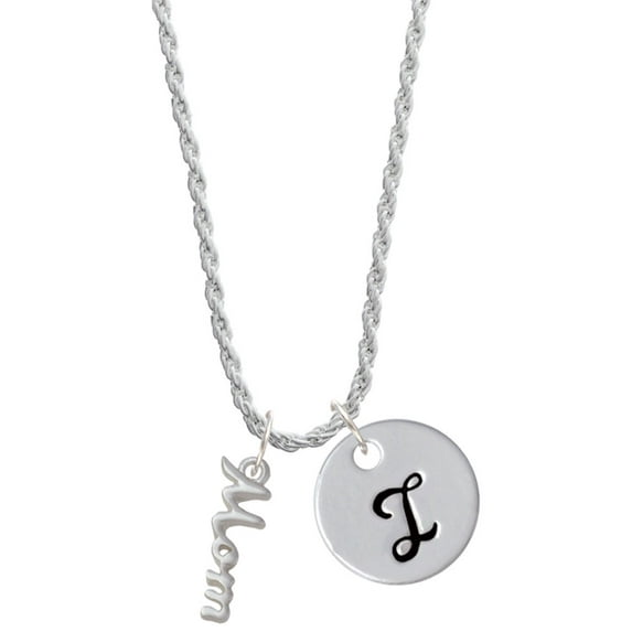 Delight Jewelry Silvertone Small Mom Script Silvertone Script Initial Disc - I - Charm Necklace, 20"+3"