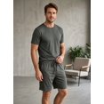 thumbnail image 6 of Men Solid Crew Neck Short Sleeve Tee & Drawstring Pocket Shorts 2 Piece Casual Summer Tracksuit Dark Gray L, 6 of 7