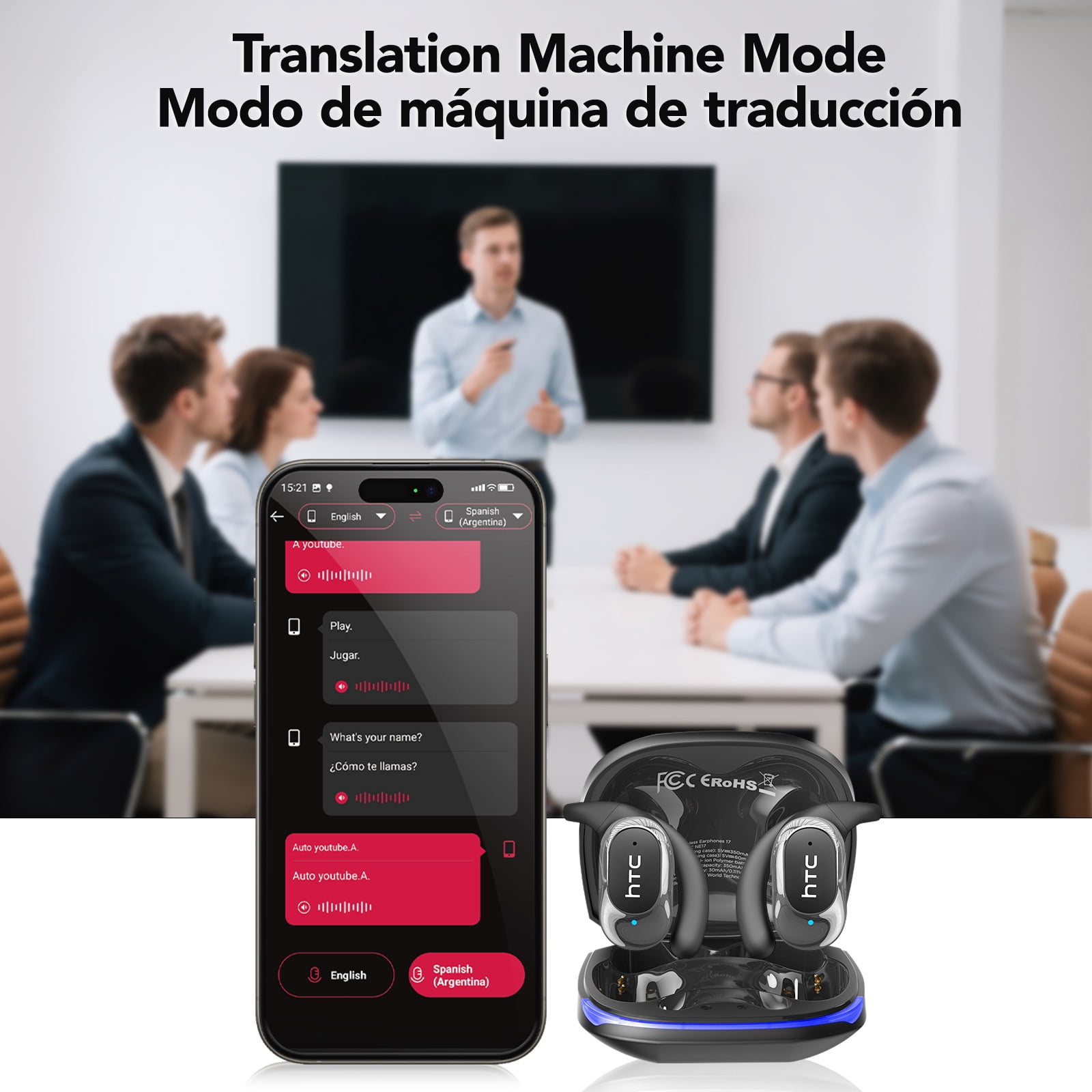 HTC NE17 Translation Earbuds Open Ear Headphone Sports 135 Languages Bluetooth 6.0 for HD Stereo Sound Waterproof