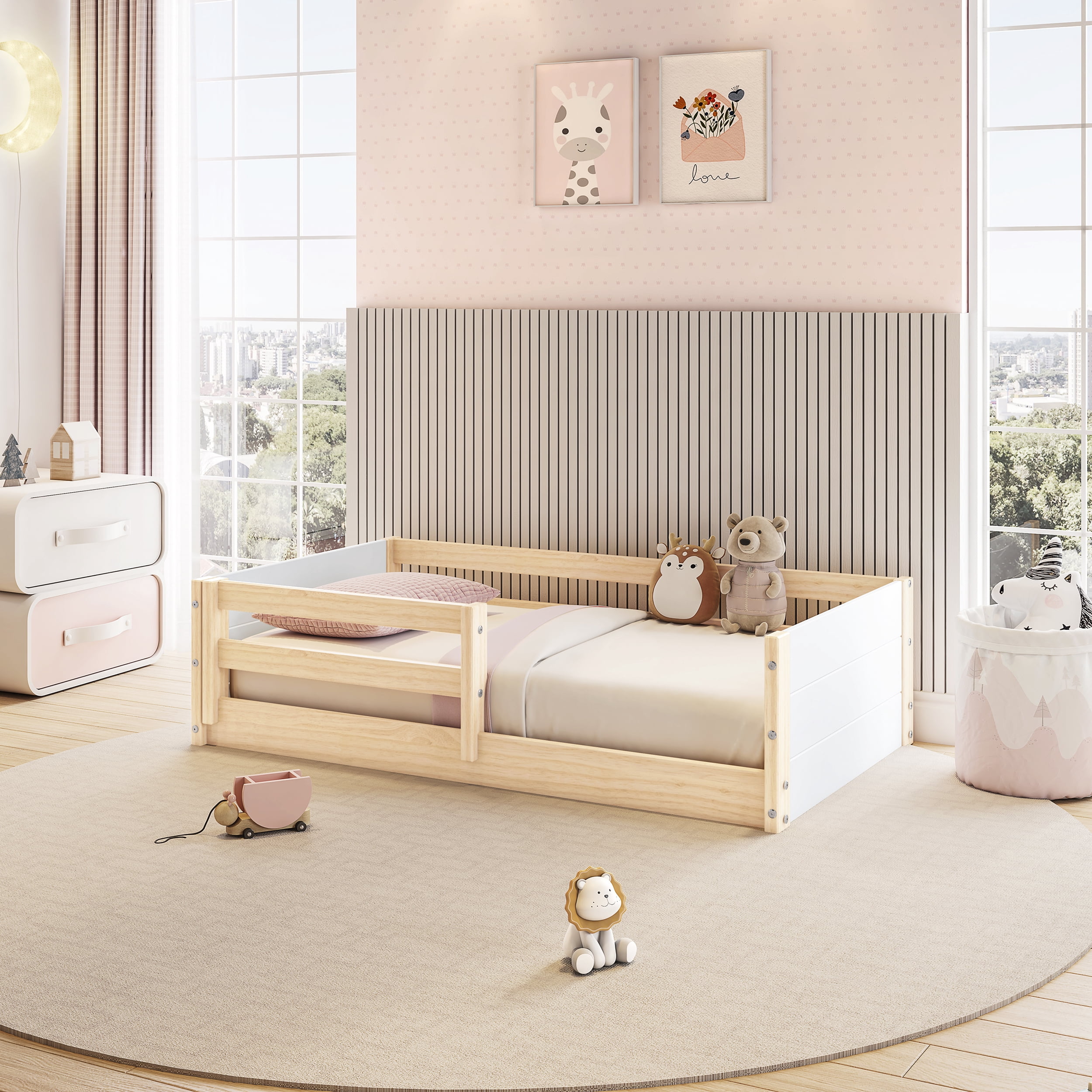 Polifurniture Brie Toddler Bed with Built-In Guardrails