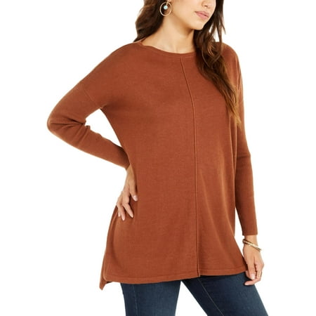 Style & Co Women's Petite Seam-Front Tunic Sweater Brown Size Petite Small
