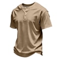 thumbnail image 2 of Hearthz Men's Henley Shirts 3 Button Mens Shirts Short Sleeve Basic Breathable Moisture Wicking Men's Athletic Shirts & Tees Khaki XXXL, 2 of 6
