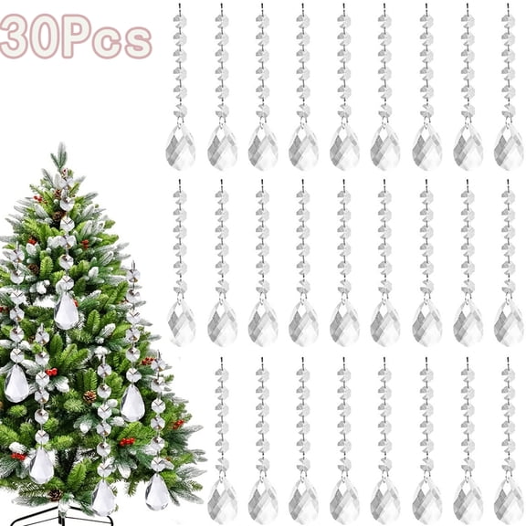 Tutuviw 30 Pcs Hanging Crystals Clear Acrylic Teardrop Pendant Ornaments Beads Garland Chandelier Hanging Crystals for Christmas Tree Centerpieces Window & Home Decor