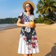 thumbnail image 4 of Fotbe American Flag Eagle Art Vestido Largo de Moda para Mujer, Vestido Tipo Camiseta con Manga Corta y Estilo Casual a Rayas y Bloques de Color, 4 of 6