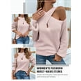 thumbnail image 5 of Xuanfei Women Crossover Neck Cold Shoulder Long Sleeve Solid Color Knit Sweater, 5 of 7