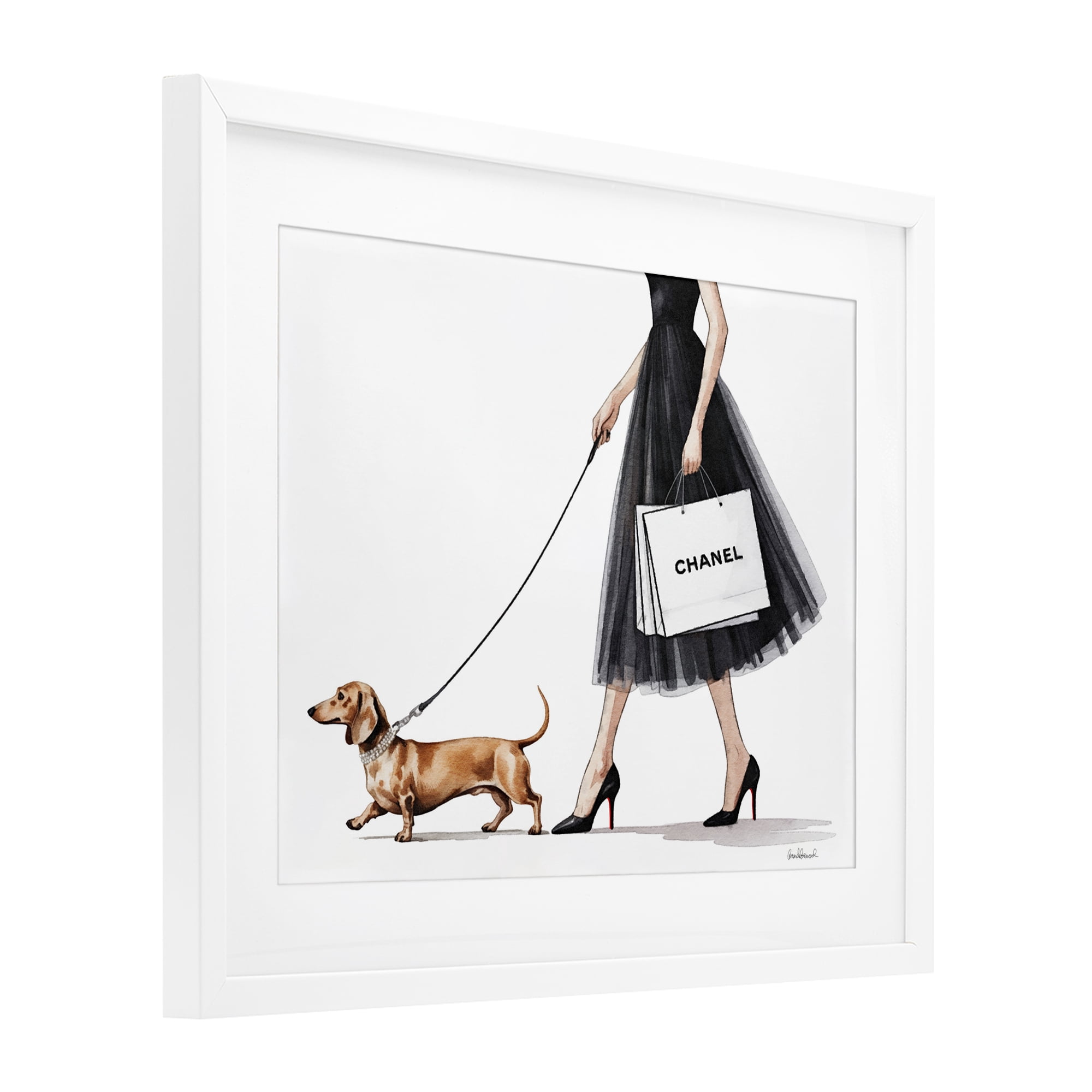 Stupell Industries Glam Dog Walking White Framed Print Under Glass, design by Amanda Greenwood