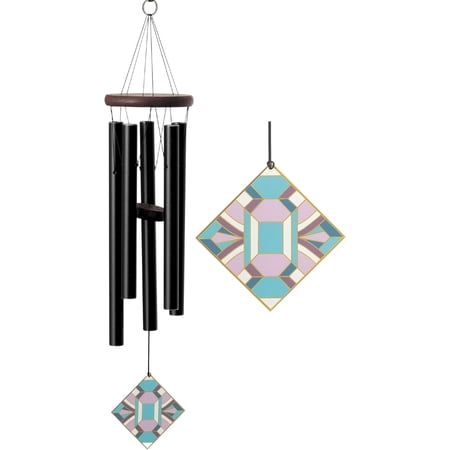 Woodstock Wind Chimes 26" Nouveau Wind Chime, Stained-Glass Acrylic Wind Catcher Chimes Black Aluminum Tubes, Art Deco Collection Windchime for Outside Garden Decor, Outdoor Patio and Front Porch