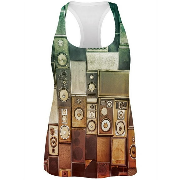 Retro Speakers All Over Womens Racerback Tank Top - Large
