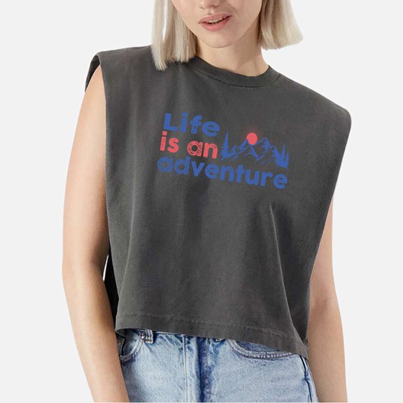 EcoLoom Life Is An Adventure Transparent Cap Sleeve Muscle Crop Shirt Women Sleeveless Baby Tee