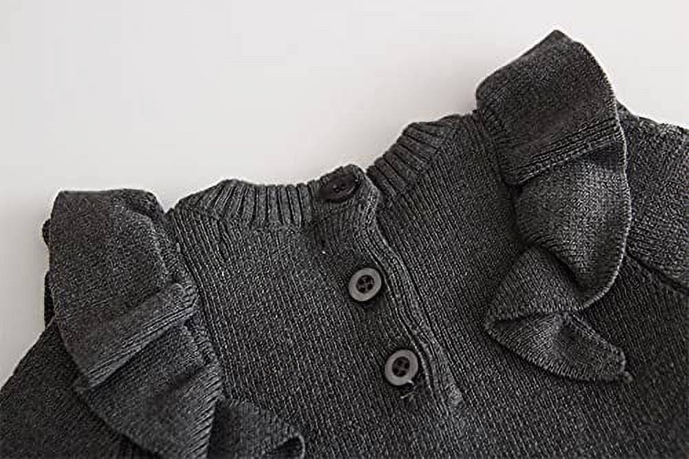 Styles I Love Baby Toddler Girls Knit Sweater Ruffle Long Sleeve Cotton Dress Little Princess Solid Dressy Outfit (Grey, 2T)