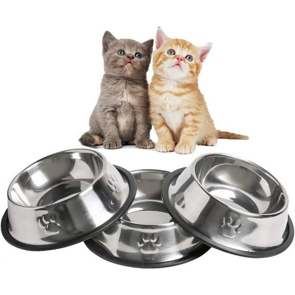 Stainless Steel Cat Bowls Set - 3PCS Dog Bowl Pet Food and Water Bowls Non-Slip Rubber Base for Small Dogs Cats Animals