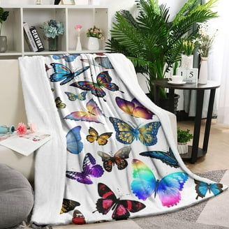 Dhakalrlde Colorful Butterfly Throw Blanket - 50x40 Inch Plush Flannel Blanket For Couch, Bed, Travel