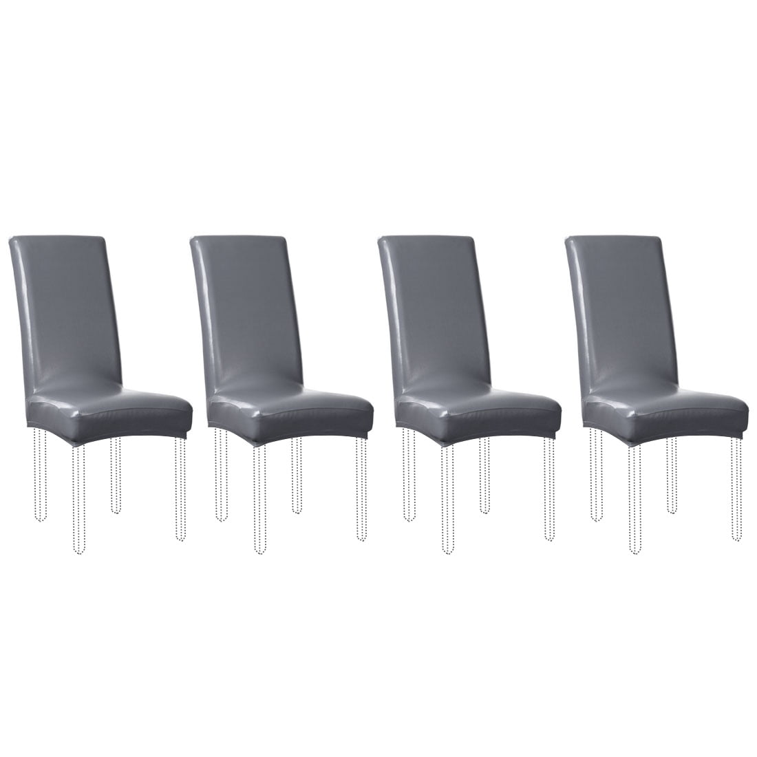 Unique Bargains 4Pack PU Leather Dining Chair Seat Cover Dark Gray