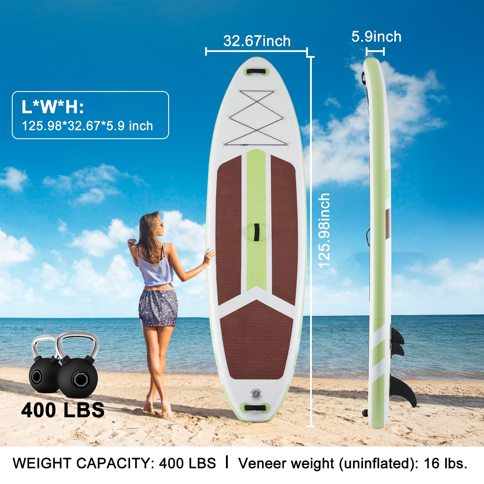 GIANNA Inflatable Stand Up Paddle Board, 10.5ft Paddle Boards with Non-Slip Deck and Premium SUP Accessories, 400 Lbs, Green