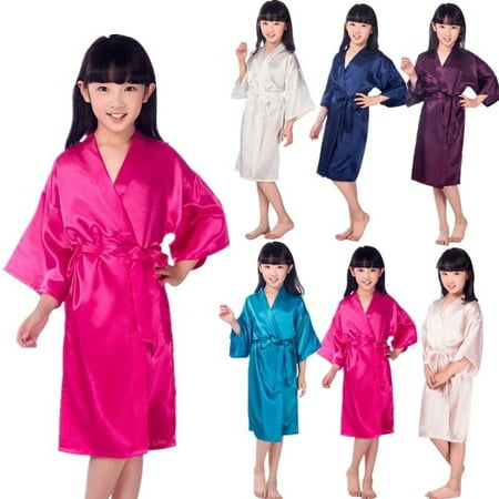 Kids Silk Satin Short Kimono Robes Dressing Gown Girl Sleepwear Bathrobe