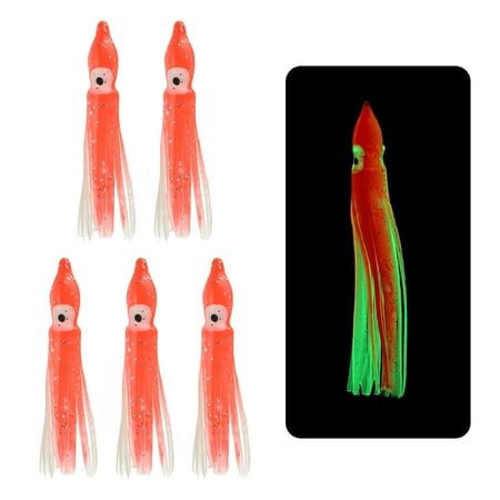 Fishing Squid Skirts Glow Soft Plastic Trolling Lures Fit for Bass Trout Salmon Saltwater Fishing Bait Clear Red 2 Inch
