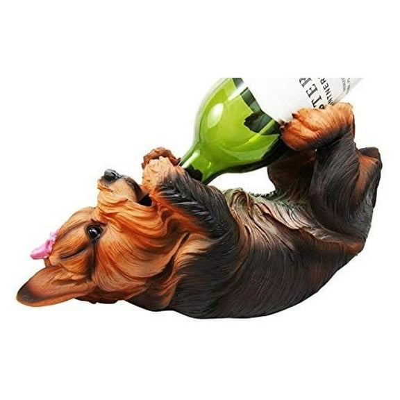 Ebros Yorkie Canine Dog Wine Bottle Holder Figurine 10.5" Long Yorkshire Terrier Statue Wine Caddy Party Hosting Decor