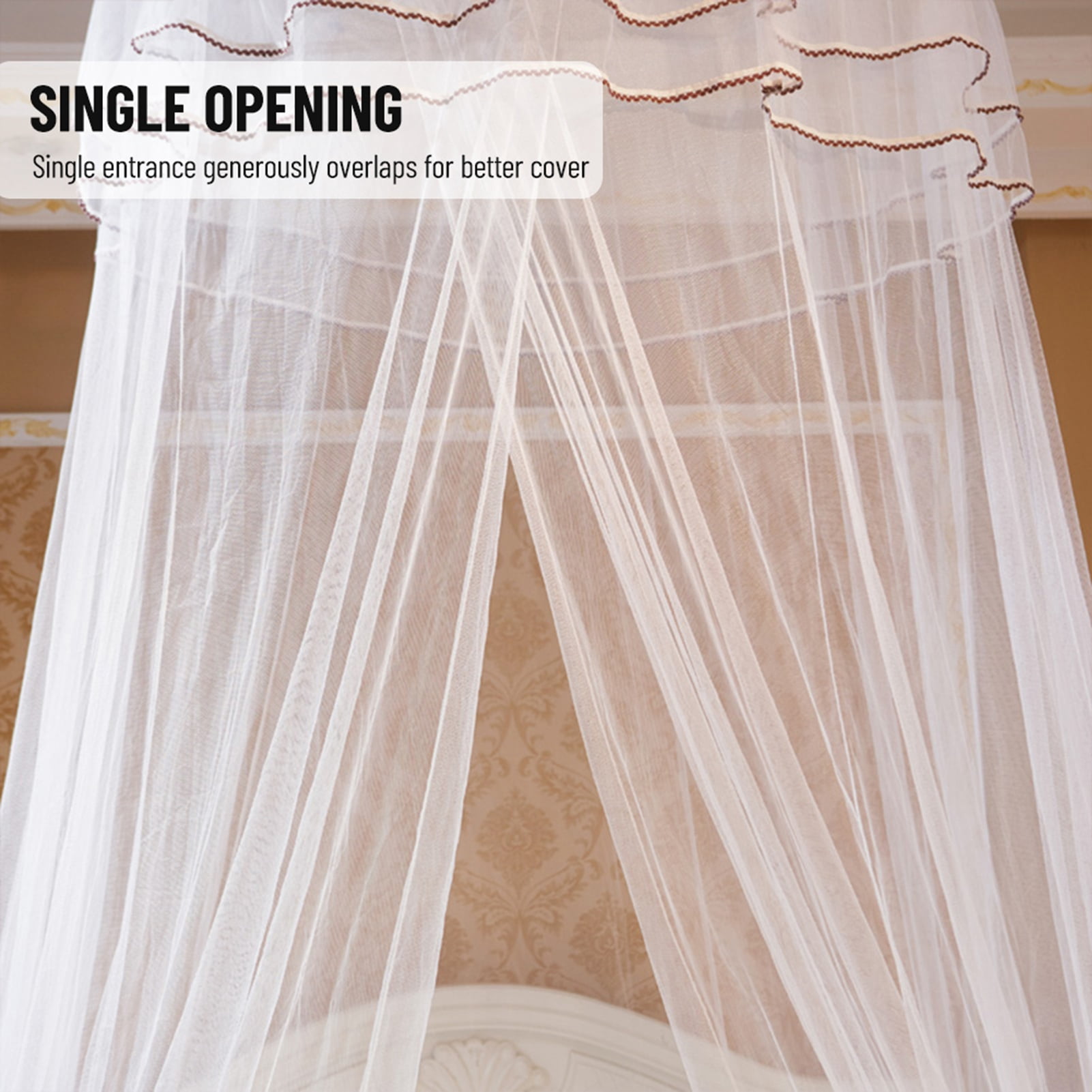 LAZIOEGR Classic White Dome Bed Canopy Fine Mesh Single Entrance Bed Net for 47.2 to 70.8 inches / 1.2 to 1.8 m Bed Elegant Princess Style Bedroom Decoration White