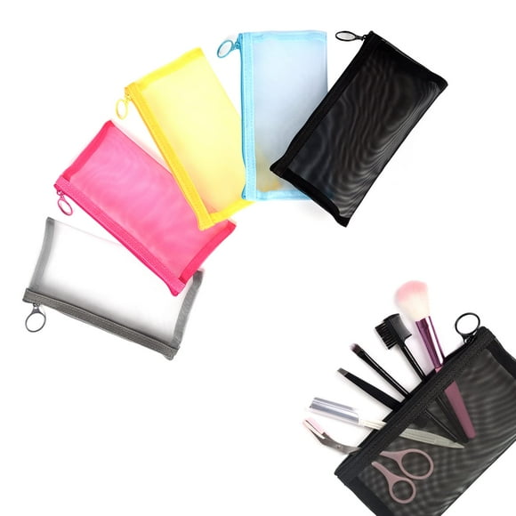 Bolsas de malla con cierre de cremallera, bolsa larga, organizador de maquillaje, belleza, 5 unidades