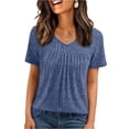 thumbnail image 2 of Women Tops Summer Sweaters Short Sleeve V Neck Shirts 2026 Spring Fashion Dressy Casual Business Tunic Blouses Blue 2XL, 2 of 5