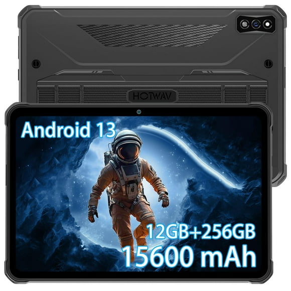 HOTWAV R7 Rugged Tablet Android 13, 15600mAh 10.1 Inch HD+ 12GB+256GB/(2TB TF) Waterproof Tablet PC, 16MP+16MP Camera Octa-Core IP68&IP69K/Dual SIM 4G/WiFi 5/Face ID/GPS