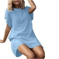 thumbnail image 2 of TAGOLD Womens Summer Dresses, Women's Fashion Casual Summer Solid Color Round Neck Short Sleeve Dress Light blue L, 2 of 7