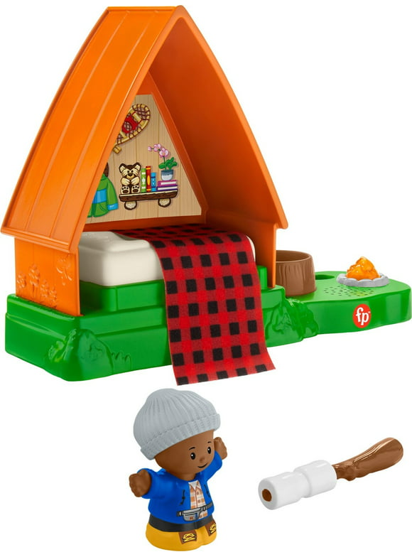 Fisher-Price Little People Cabin Playset with Camp Fire Light and Sounds, 3 Pieces, Toddler Toy
