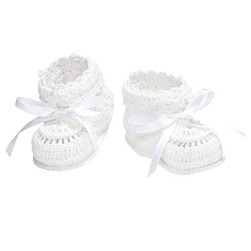 Blessing Bootie, Heirloom Booties Crocheted Baby Booties Christening Booties White Booties with Purple Flower lilac Baby Booties