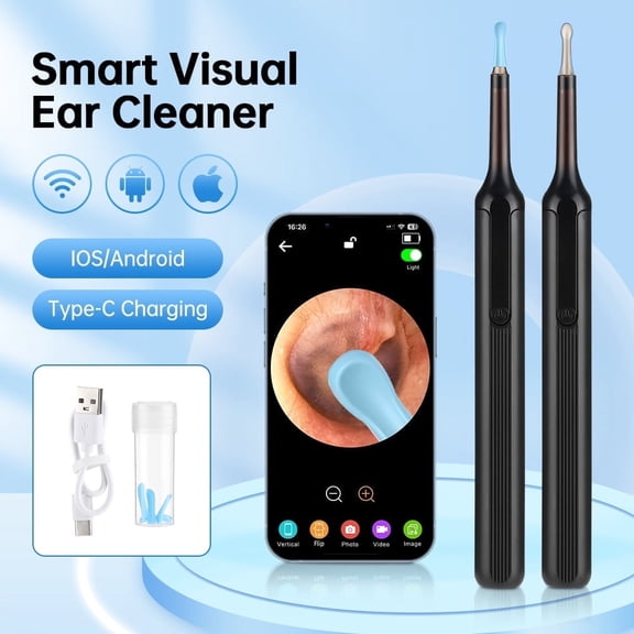 Ear Wax Removal Tool,30W HD Ear Cleaner with Ear Cleaner with Camera, Ear Cleaning Tool with Camera and Lights, Ear Wax Removal with Camera, Ear Cleaning Kit Compatible,Black