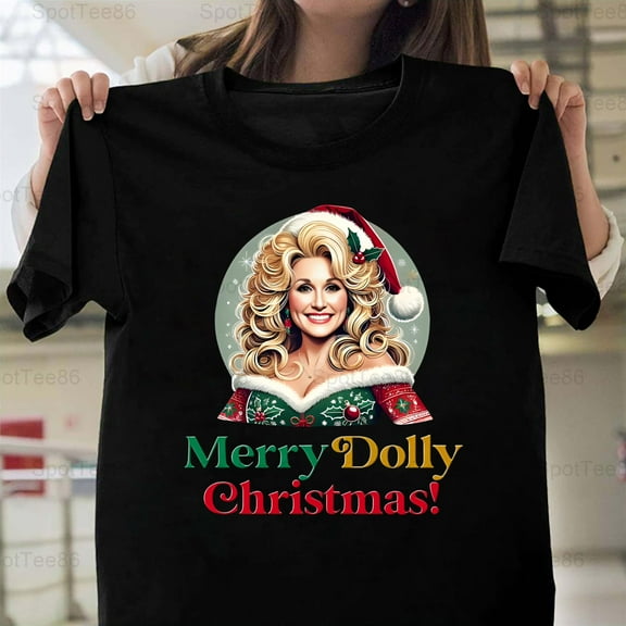 Merry Dolly Christmas Funny Holiday Party Retro Country Music Graphic V11327 Unisex T-Shirt, Up to Size 5XL