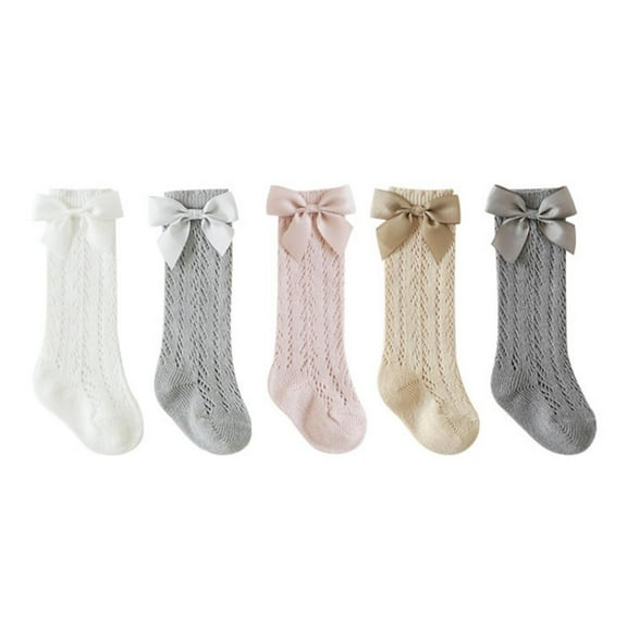 Baby Girls Knee High Socks with Bow Long Stockings Infants Toddlers Ruffled Socks(0-5Y)