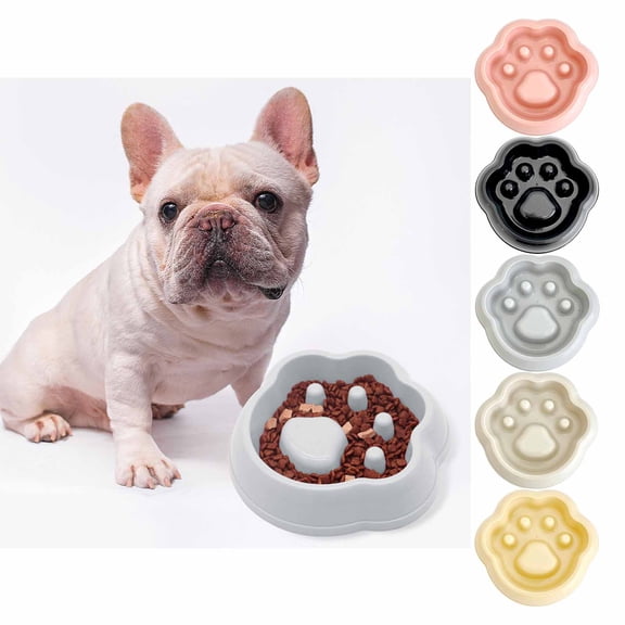 FEOLGEHLY Slow Feed Dog Bowl, Non Skid Paw Print Slow Feeder Bowl Anti-Choking Eating Bowl Universal Food Dish for Small Dogs and Indoor Cats Household Pet Feeding Bowl