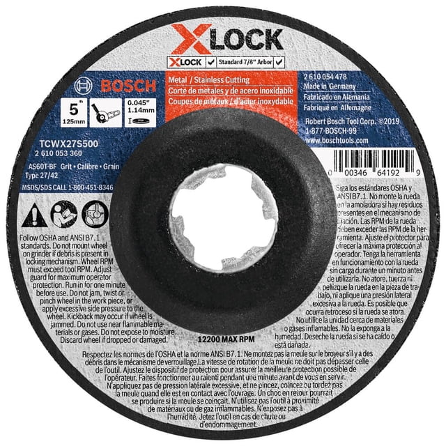 Disco abrasivo Bosch TCWX27S500 de 12,7 cm x 1,14 mm X-LOCK 60 Grit
