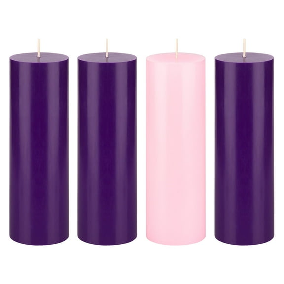 Mega Candles 4 pcs Unscented Christmas Advent Round Pillar Candle, Hand Poured Premium Wax Candles 3 Inch x 9 Inch, Holidays, Church, Decorations, Devotional, Celebration, Party & More