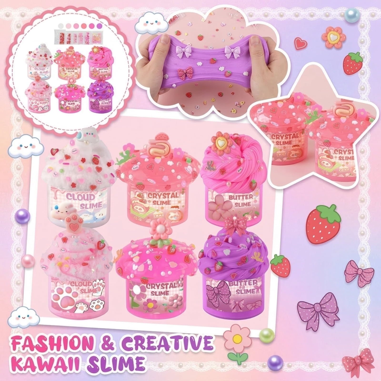 Ultimate Slime Paradise Kit – Variety Pack with Cloud, Crystal & Butter Slime, DIY Sensory Set with Charms