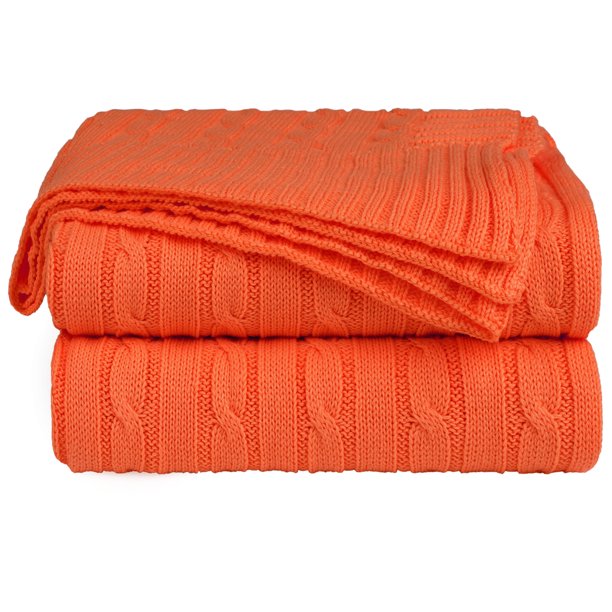 Suave 100% Algodón Punto Manta para Sofá y Diván Ligero Cable Tejida Cobija Casa Decorativo Cobija Rojo naranja 60 x 78