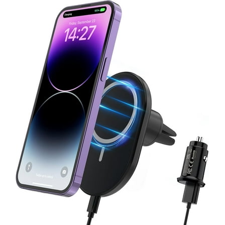 Magnetic Wireless Car Charger, Compatible with Mag-Safe Car Mount Charger for iPhone 16/15/14/13/12 Series, Car Air Vent Phone Holder Mount with 18W (Ink Black)