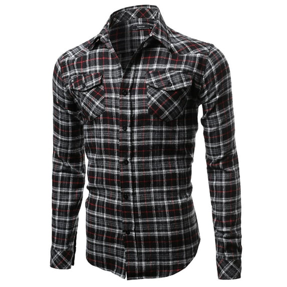 FashionOutfit Men's Scotch Plaid Flannel Long Sleeve Button Down Shirt