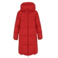 thumbnail image 3 of Women's Mid-Length Hooded Puffer Coat, Thickened Plus Size Jacket, Winter Casual Outerwear, Warm Quilted Parka, Solid Color Cotton Coat, Everyday Winter Coat Red XXXL, 3 of 5