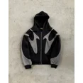 thumbnail image 3 of Sudadera con capucha de gran tamaño con gráficos bordados y costuras negras y grises de estilo hip hop estilo Harajuku Y2K para hombre, ropa informal estilo Joker estilo gótico retro, 3 of 5